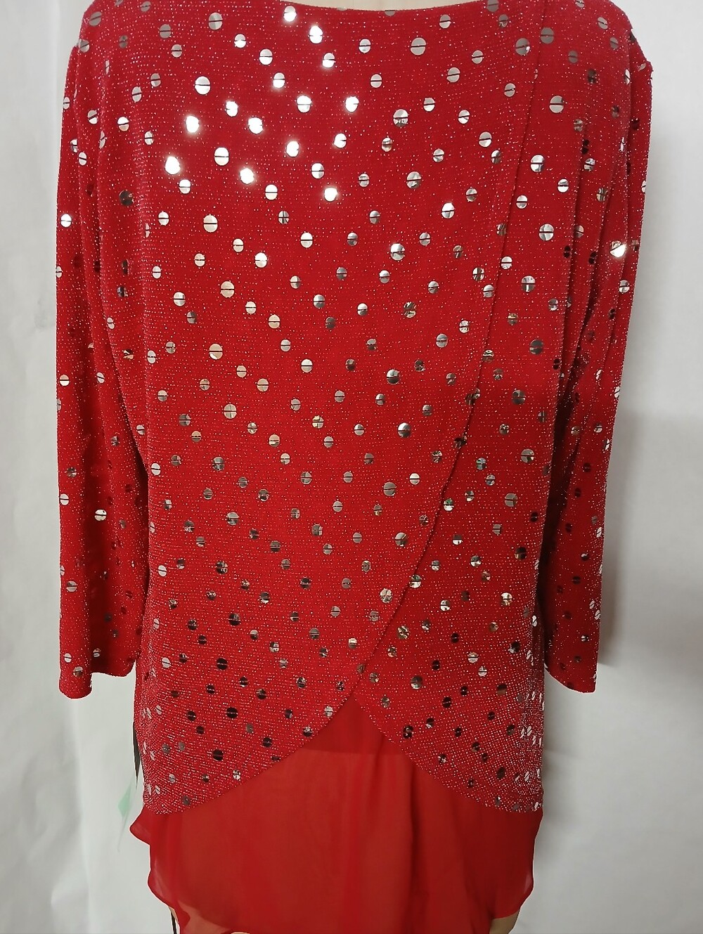 MSK Red Sequin Overlay Tunic Top